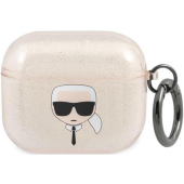Silikónové puzdro Karl Lagerfeld na Apple AirPods 3 KLA3UKHGD Glitter Karl's Head zlaté