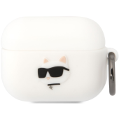 Silikónové puzdro Karl Lagerfeld na Apple AirPods Pro KLAPRUNCHH 3D Choupette Head Logo NFT biele