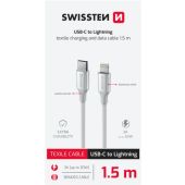 SWISSTEN TEXTILE II USB-C/Lightning 30W 3A 1,5m biely