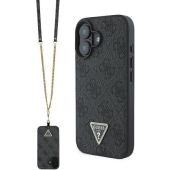 Guess PU 4G Strass Triangle Metal Logo + Crossbody Apple iPhone 16 GUHCP16SP4TDSCPK Black