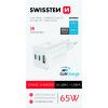 SWISSTEN GaN Travel Charger 2xUSB-C 65W PD + 1xUSB-A 18W QC biela