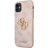 Plastové puzdro Guess na Apple iPhone 11 GUHCN614GMGPI PU 4G Metal Logo ružové