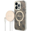 Set plastové puzdro a nabíjačka Guess na Apple iPhone 14 Pro Max GUBPP14XH4EACSW Magsafe 4G zlato-hnedá