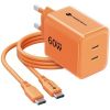Forcell F-Energy GaN III Crystal Color VT-60, 2xUSB-C PD QC 4.0 60W + USB-C kábel, oranžová