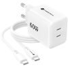 Forcell F-Energy GaN III Crystal Color VT-60, 2xUSB-C PD QC 4.0 60W + USB-C kábel, biela