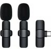 K9 bezdrôtová sada Lavalier mikrofónov pre smartfón, USB-C (2 v sete), čierna + clona proti vetru