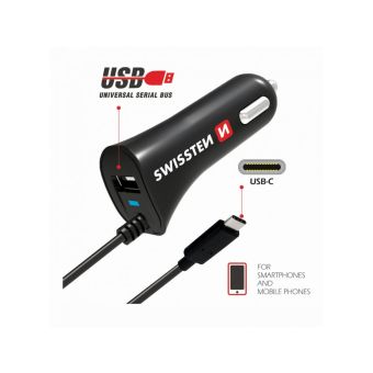 Autonabíjačka Swissten CL USB typ- C A 2,4A čierna