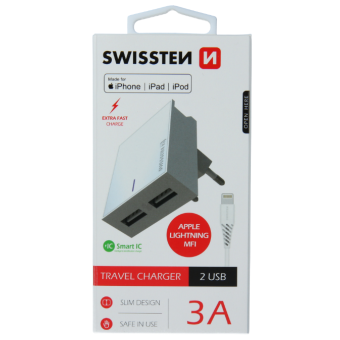 Sieťový adaptér Smart IC 2x USB 3A + dátový kábel USB/lightning Mfi 1,2 m biely