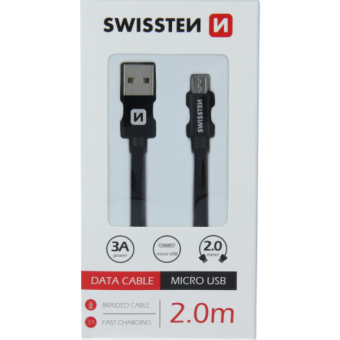 Kábel USB/Micro USB Swissten 3.0A 2m čierny
