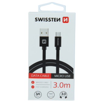 Kábel USB/Micro USB Swissten 3.0A 3m čierny