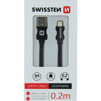 Kábel USB/Lightning (8 pin) Swissten 3.0A 0,2 m čierny