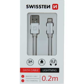 Kábel USB/Lightning (8 pin) Swissten 3.0A 0,2 m strieborný
