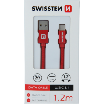 Kábel Swissten USB/USB-C 3.0A 1,2 m červený