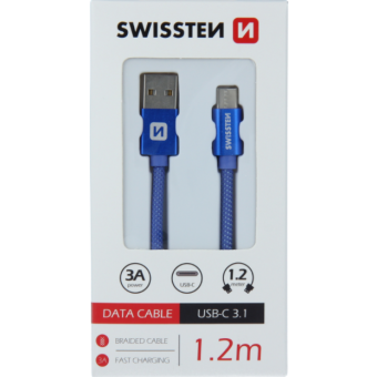 Kábel Swissten USB/USB-C 3.0A 1,2 m modrý