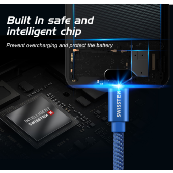 Kábel Swissten USB/USB-C 3.0A 2 m modrý