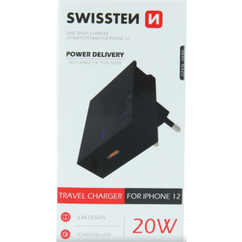 Adaptér USB-C Swissten Power Delivery 20W pre Apple zariadenia čierny