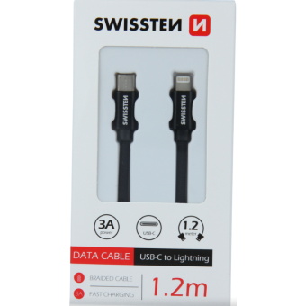 Kábel Swissten opletený USB-C/Lightning 1,2 M čierny