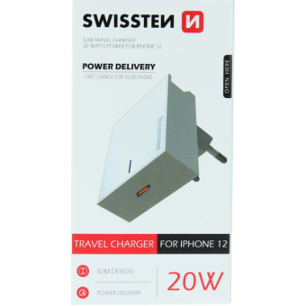 Adaptér USB-C Swissten Power Delivery 20W pre Apple zariadenia biely