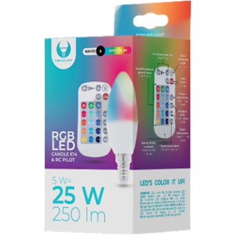 Smart žiarovka Forever LED Bulb E14 C37 RGB + White 5W + RC
