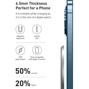 Magnetická bezdrôtová nabíjačka BASEUS Baseus Simple Mini na Apple iPhone 12/12 Pro/12 Pro Max biela