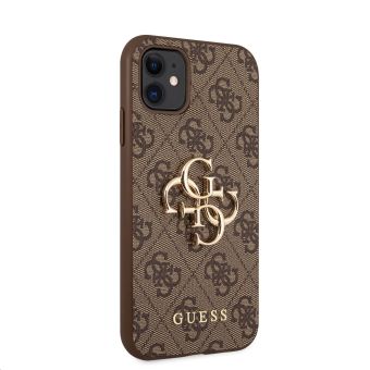 Plastové puzdro Guess na Apple iPhone 11 GUHCN614GMGBR PU 4G Metal Logo hnedé