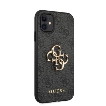 Plastové puzdro Guess na Apple iPhone 11 GUHCN614GMGGR PU 4G Metal Logo čierne
