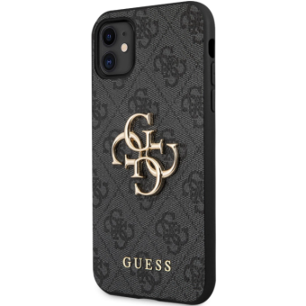 Plastové puzdro Guess na Apple iPhone 11 GUHCN614GMGGR PU 4G Metal Logo čierne
