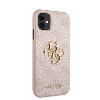 Plastové puzdro Guess na Apple iPhone 11 GUHCN614GMGPI PU 4G Metal Logo ružové