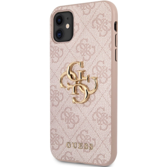 Plastové puzdro Guess na Apple iPhone 11 GUHCN614GMGPI PU 4G Metal Logo ružové