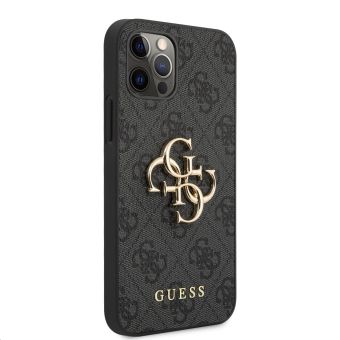 Plastové puzdro Guess na Apple iPhone 12/12 Pro GUHCP12M4GMGGR PU 4G Metal Logo čierne