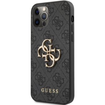 Plastové puzdro Guess na Apple iPhone 12/12 Pro GUHCP12M4GMGGR PU 4G Metal Logo čierne