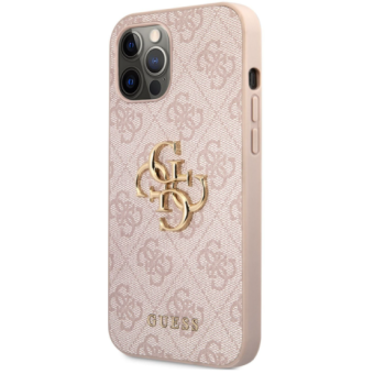Plastové puzdro Guess na Apple iPhone 12/12 Pro GUHCP12M4GMGPI 4G Metal Logo ružové