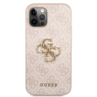 Plastové puzdro Guess na Apple iPhone 12/12 Pro GUHCP12M4GMGPI 4G Metal Logo ružové