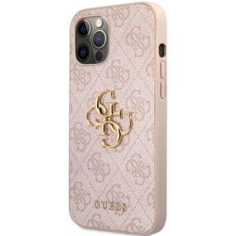 Plastové puzdro Guess na Apple iPhone 12 Pro Max GUHCP12L4GMGPI 4G Metal Logo ružové