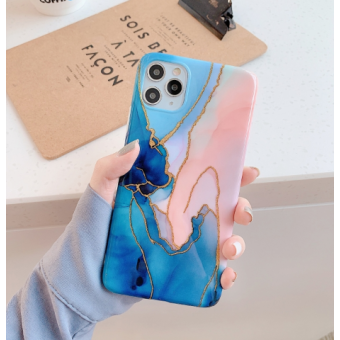 Silikónové puzdro na Apple iPhone 12/12 Pro Marble Shining modro zlaté