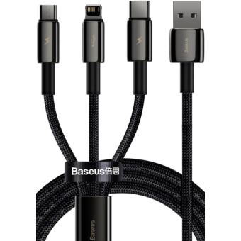 Baseus Tungsten 3v1 CAMLTWJ-01, USB-A na USB-C/Lightning/MicroUSB, 1.5m, čierny