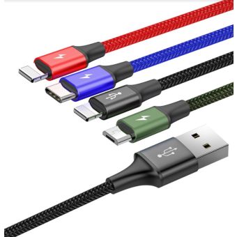 Kábel Baseus CA1T4-A01, Fast 4in1 2x Lightning USB-C MicroUSB 3.5A, 1.2m, čierny