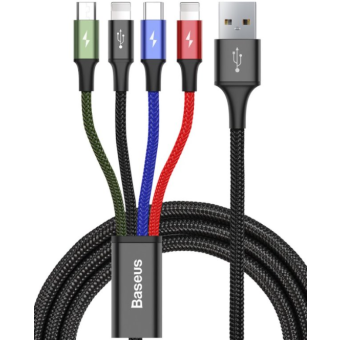Kábel Baseus CA1T4-A01, Fast 4in1 2x Lightning USB-C MicroUSB 3.5A, 1.2m, čierny