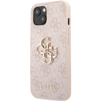 Plastové puzdro Guess na Apple iPhone 13 GUHCP13M4GMGPI PU 4G Metal Logo ružové