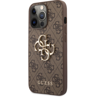 Plastové puzdro Guess na Apple iPhone 13 Pro GUHCP13L4GMGBR 4G Metal Logo hnedé