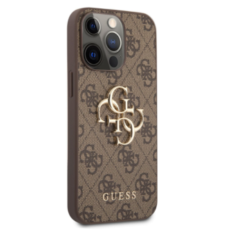 Plastové puzdro Guess na Apple iPhone 13 Pro GUHCP13L4GMGBR 4G Metal Logo hnedé