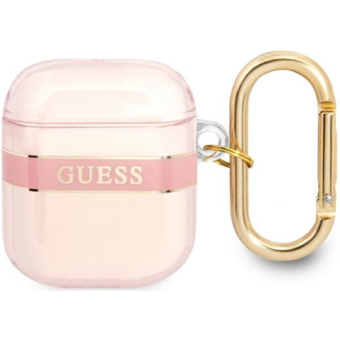 Silikónové puzdro Guess na Apple Airpods 1/2 GUA2HHTSP TPU Printed Stripe ružové