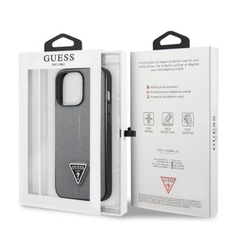 Puzdro Guess GUHCP13LPSATLG na Apple iPhone 13 Pro Saffiano Triangle strieborné