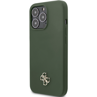 Silikónové puzdro Guess na Apple iPhone 13 Pro GUHCP13LS4LA 4G Silicone Metal Logo khaki
