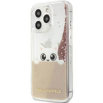 Plastové puzdro Karl Lagerfeld na Apple iPhone 13 Pro Max KLHCP13XPABGNU Liquid Glitter Peek and Boo ružové