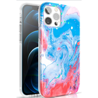 Zadné puzdro na Apple iPhone 12 Pro Max Kingxbar Watercolour modro-ružové