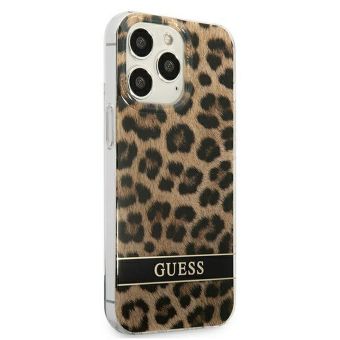 Plastové puzdro Guess na Apple iPhone 13 Pro GUHCP13LHSLEOW Leopard Electro Stripe hnedé