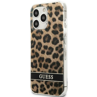 Plastové puzdro Guess na Apple iPhone 13 Pro GUHCP13LHSLEOW Leopard Electro Stripe hnedé