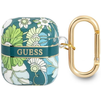 Silikónové puzdro Guess na Apple AirPods 1 / 2 GUA2HHFLN Flower zelené