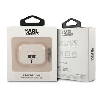 Silikónové puzdro na Apple AirPods Pro Karl Lagerfeld KLAPUKHGD Glitter Karl`s Head zlaté